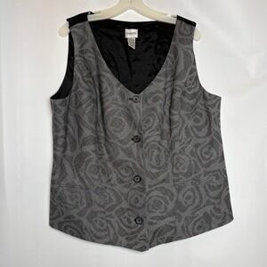 Chicos Womens Size 3/XL Gray Rose Plaid Lined V Neck Sleeveless Vest Career Work